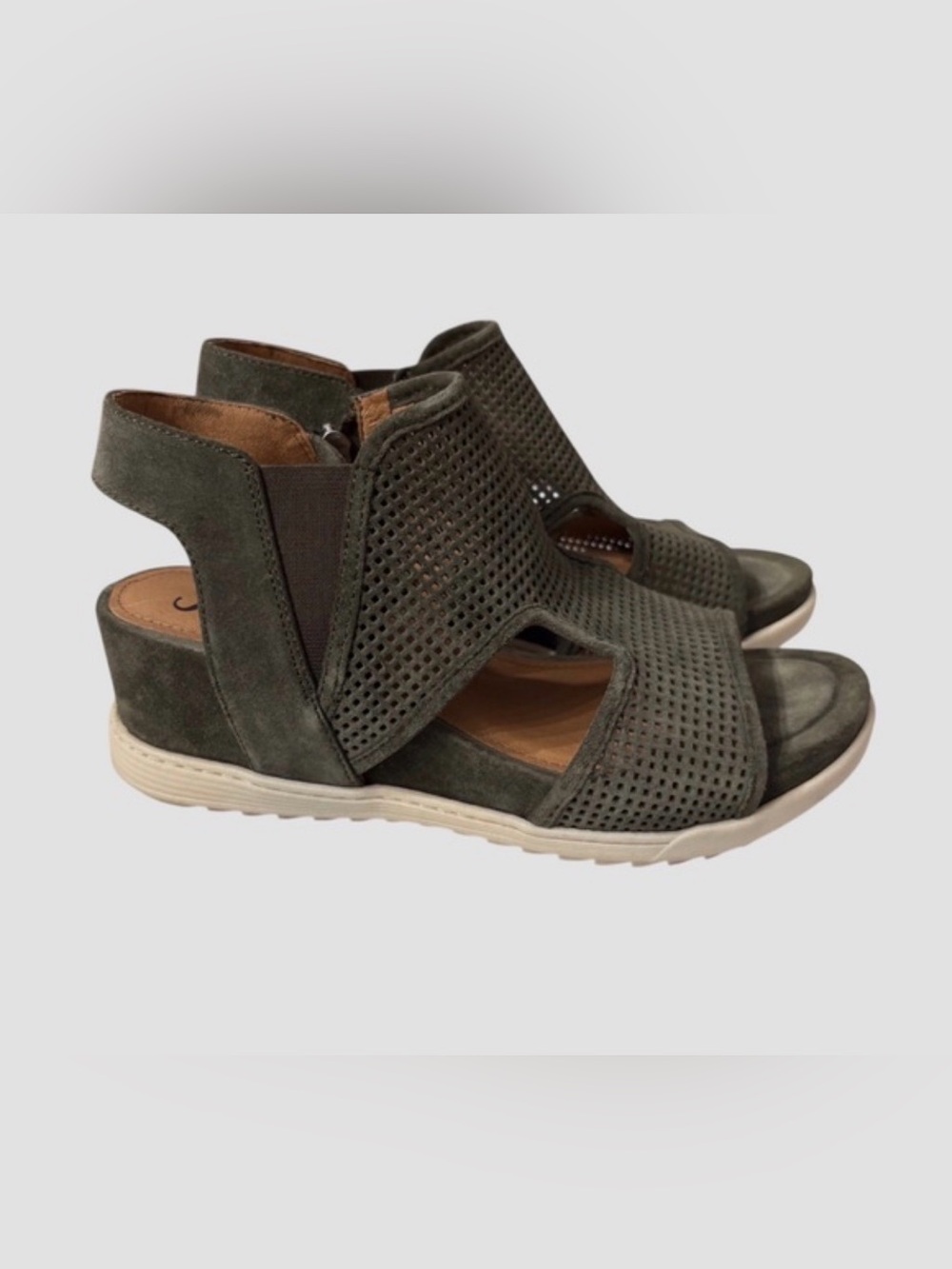 Sofft Shandi Perforated Suede Wedge Sandals -
Olive Green